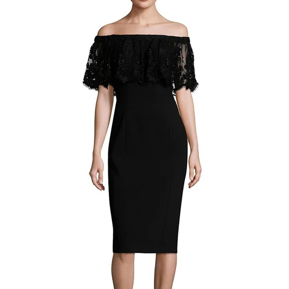 Theia Women's Lace Popover Dress - Black - Size 8